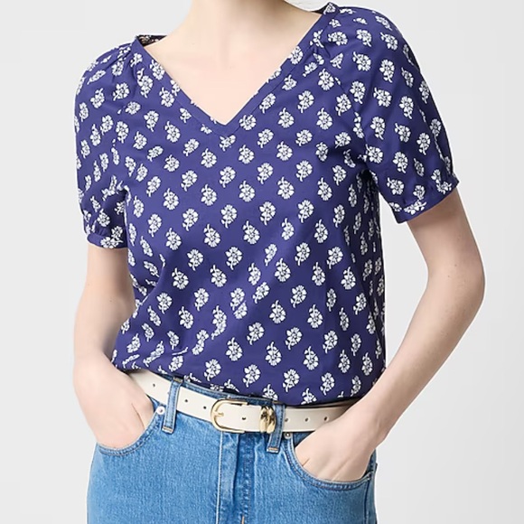 J. Crew Tops - J. Crew Factory Cotton poplin top Dark Blue Patterned blouse